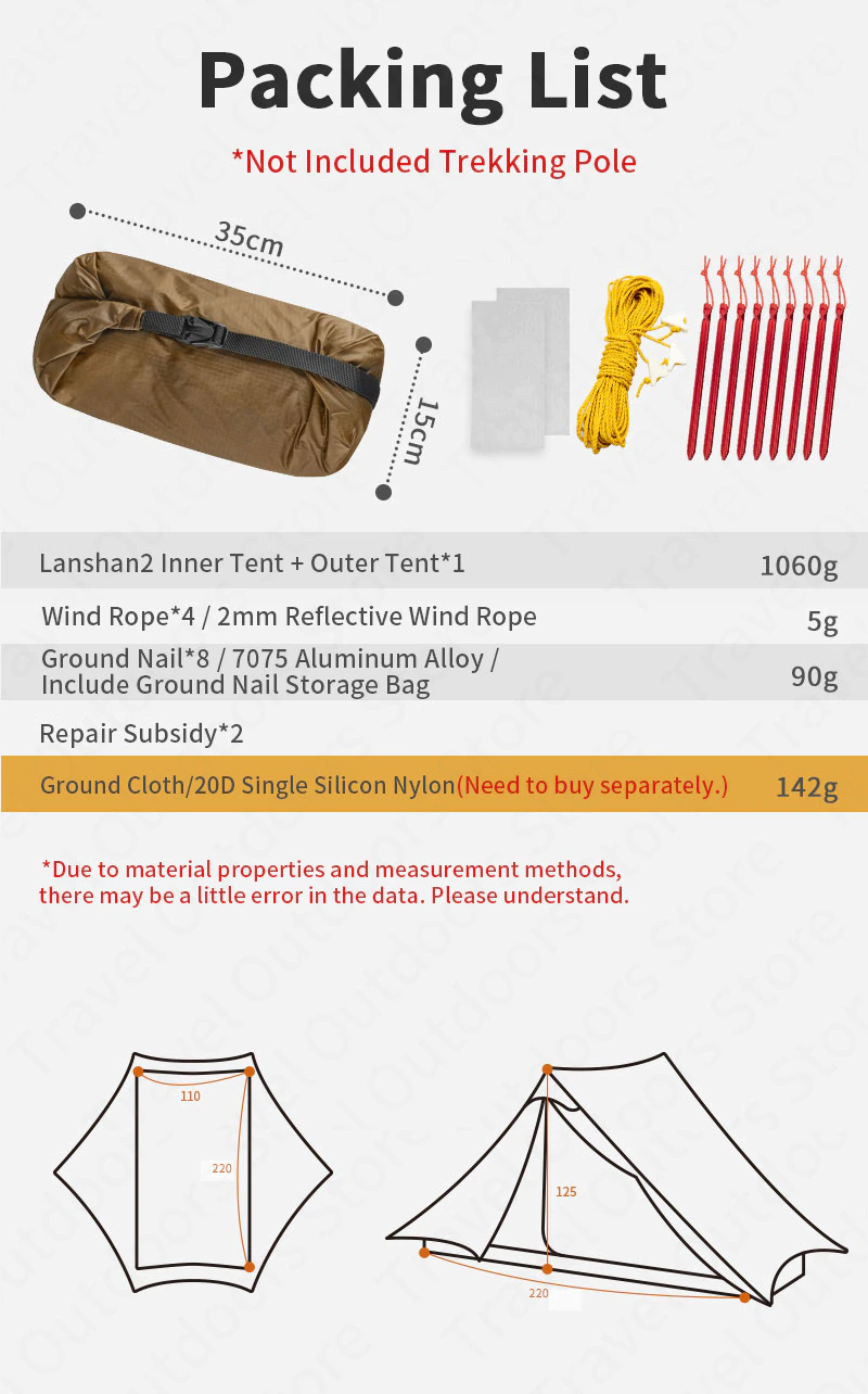 Cheap Goat Tents 3f Ul Gear Lanshan1 2 Ultralight Camping Tent Outdoor 15d Nylon Silicone 1