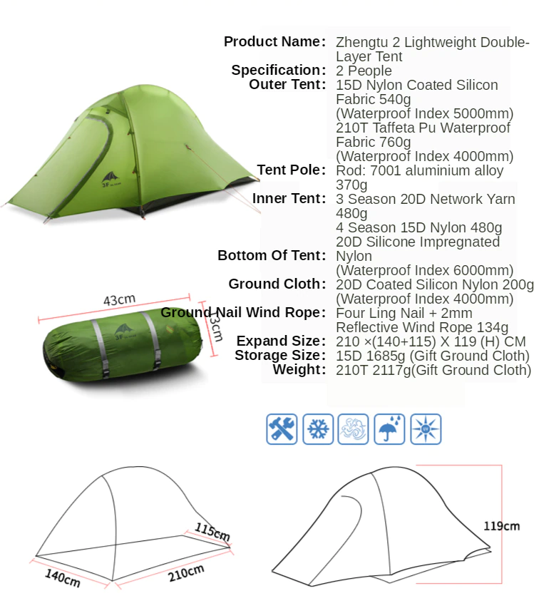 Cheap Goat Tents 3f Ul Gear Zhengtu 2 Ultralight 15d Coated Silicon 3 Season Camping Tent Or 4 Season Outdoor Anti
