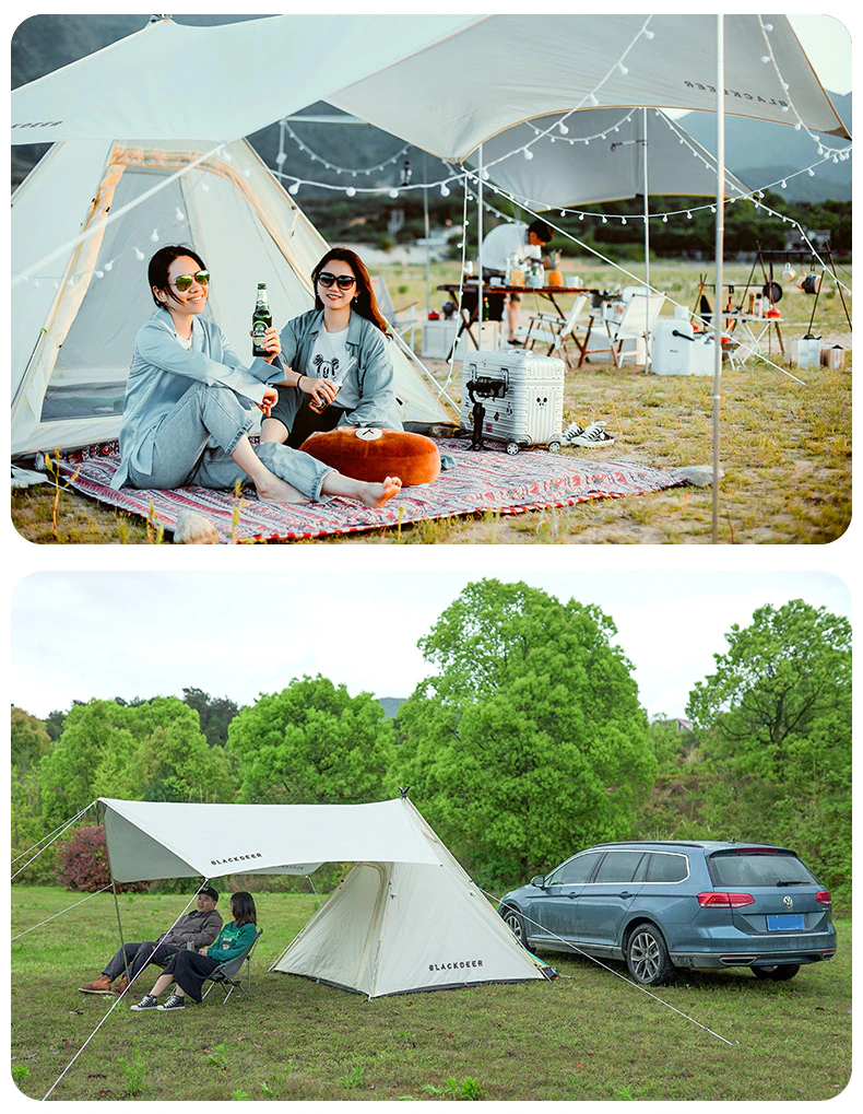Cheap Goat Tents 4 Person Ultralight Tent 68d Polyester Oxford Cloth Combination Set Outdoor Camping Sunshade And Rainproof Home Driving Tour