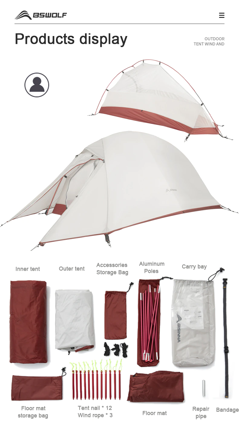 Cheap Goat Tents Bswolf Ultralight Camping Tent Backpack Tent 20d Nylon Waterproof Outdoor Hiking Travel Tent Cycling Tent 1