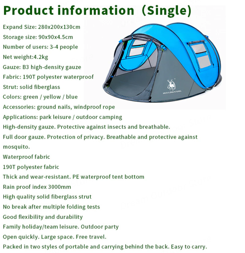 Cheap Goat Tents Huilingyang Throw Tent Outdoor Automatic Tents Throwing Pop Up Waterproof Camping Hiking Tent Waterproof Large Family Tents
