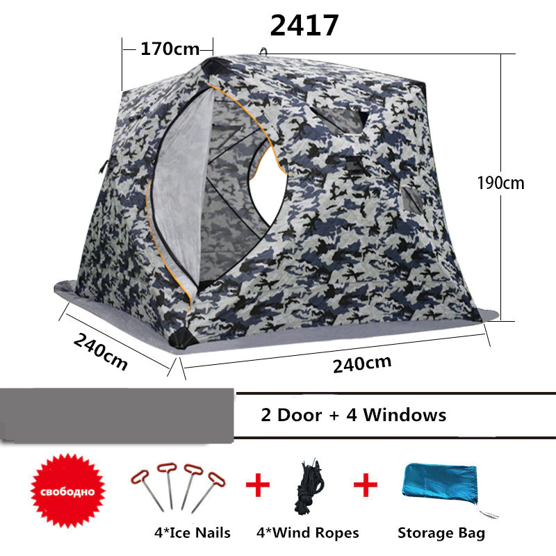Cheap Goat Tents Large Space Thickened Three Layers Winter Tent Cotton Keeping Warm Ice Fishing Tent 240*240*190cm Windproof Camping Fishing Tent