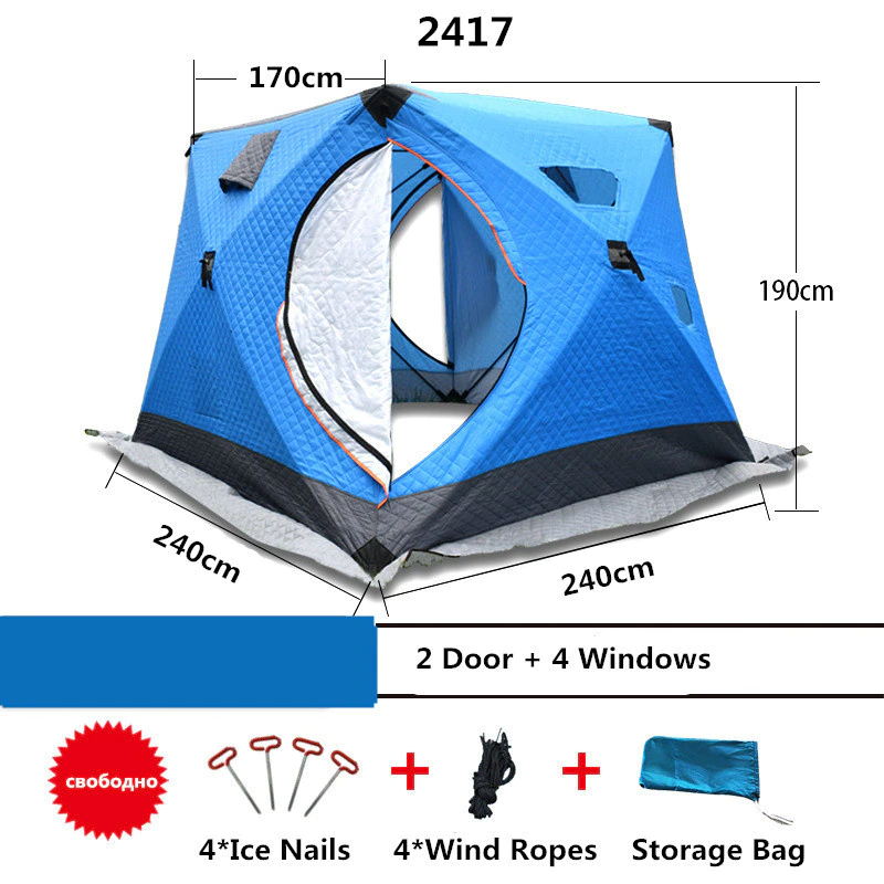 Cheap Goat Tents Large Space Thickened Three Layers Winter Tent Cotton Keeping Warm Ice Fishing Tent 240*240*190cm Windproof Camping Fishing Tent