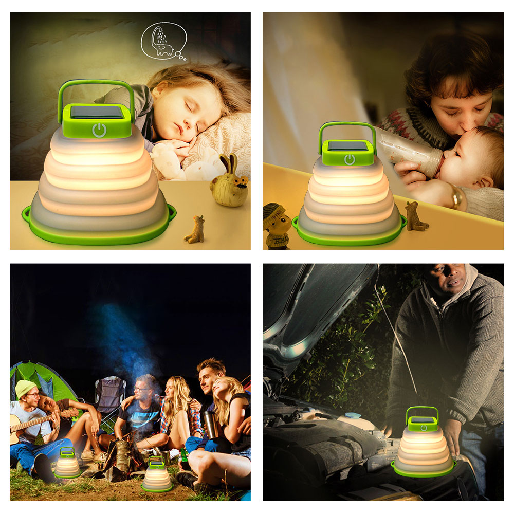 Cheap Goat Tents Led Solar Folding Camping Lamp Portable Soft Rubber Telescopic Light Waterproof Rechargeable Tent Lantern Emergency Lights