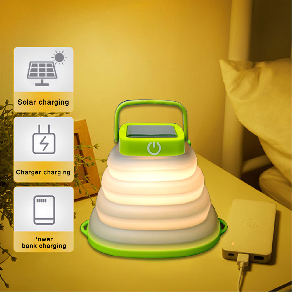 Cheap Goat Tents Led Solar Folding Camping Lamp Portable Soft Rubber Telescopic Light Waterproof Rechargeable Tent Lantern Emergency Lights