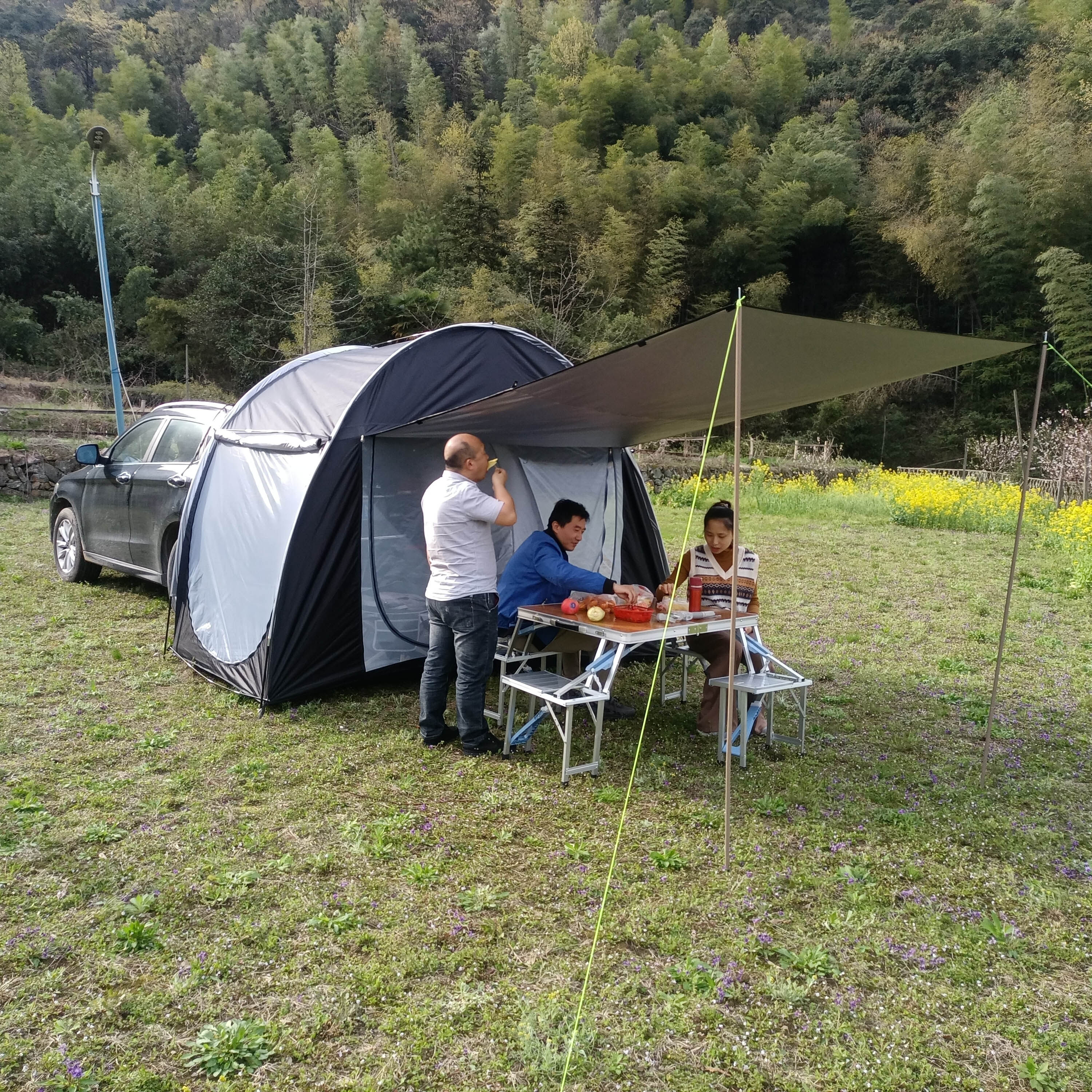 Cheap Goat Tents Suv Car Rear Extension Tent Bicycle Storage Outdoor Camping Beach Silver Coated Waterproof Cycling Hiking Tent With Front Door