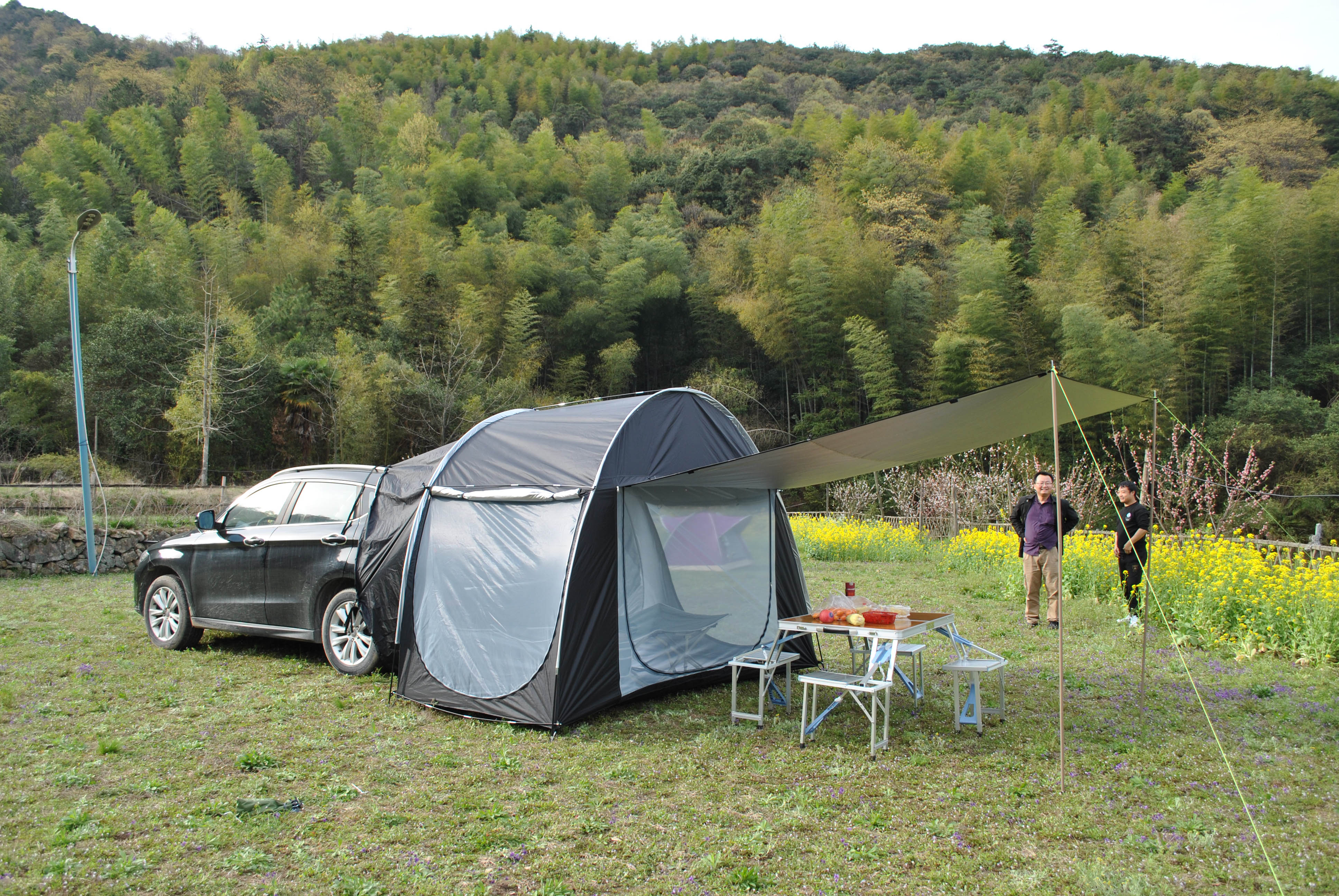 Cheap Goat Tents Suv Car Rear Extension Tent Bicycle Storage Outdoor Camping Beach Silver Coated Waterproof Cycling Hiking Tent With Front Door