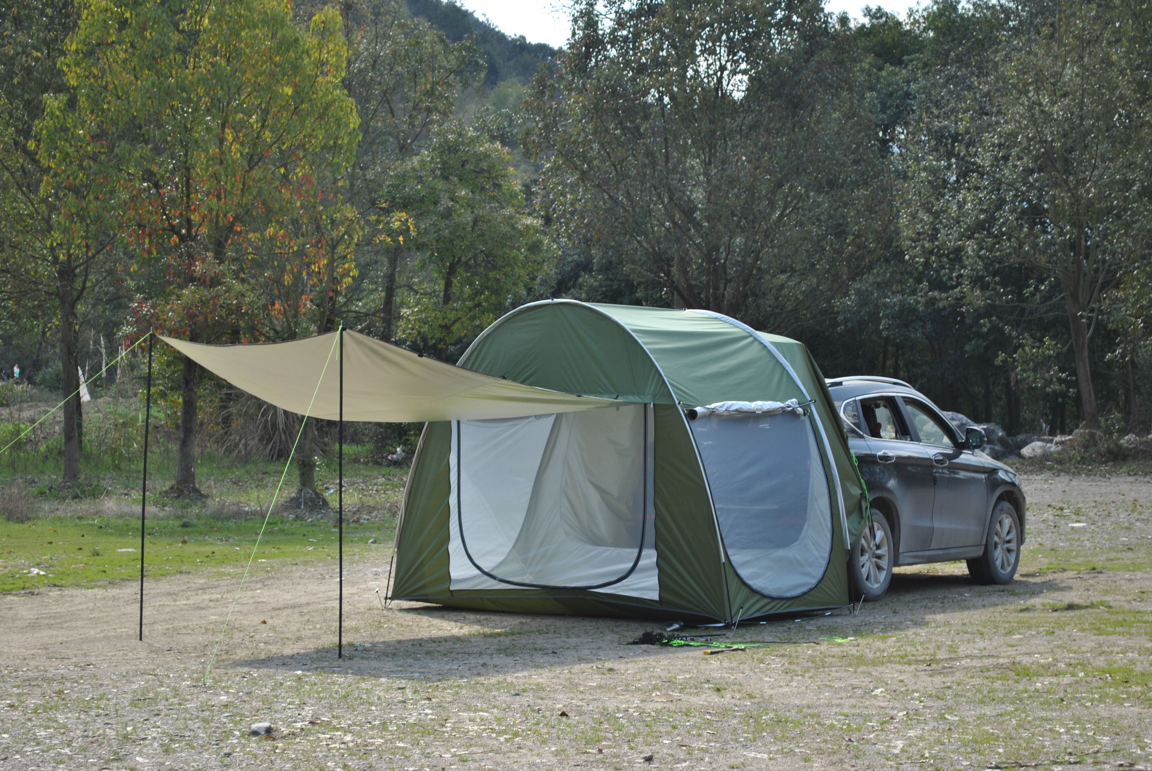 Cheap Goat Tents Suv Car Rear Extension Tent Bicycle Storage Outdoor Camping Beach Silver Coated Waterproof Cycling Hiking Tent With Front Door
