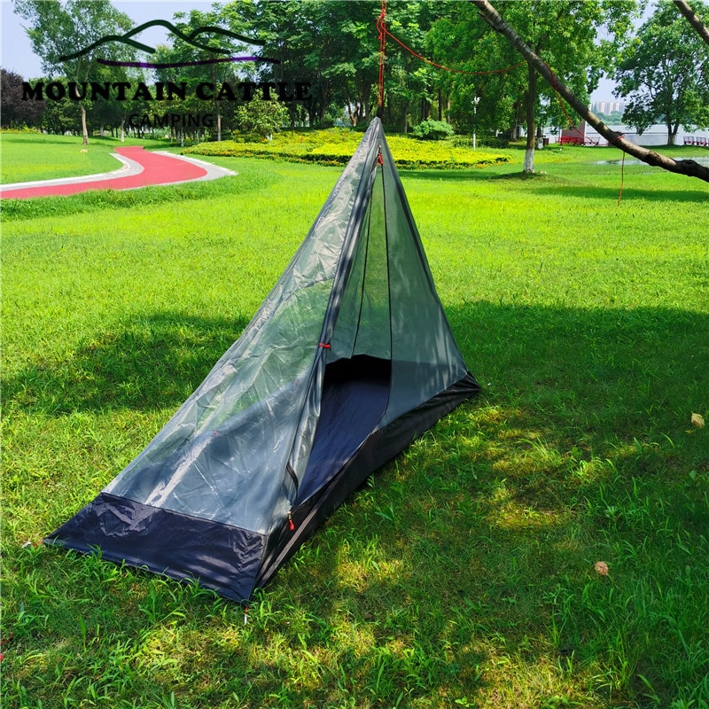 Cheap Goat Tents Ultralight Inside Pyramid Tent Rodless Camping Teepee Inside Tent Outdoor Portable Backpacking Summer Mesh Tent 220*85*140cm