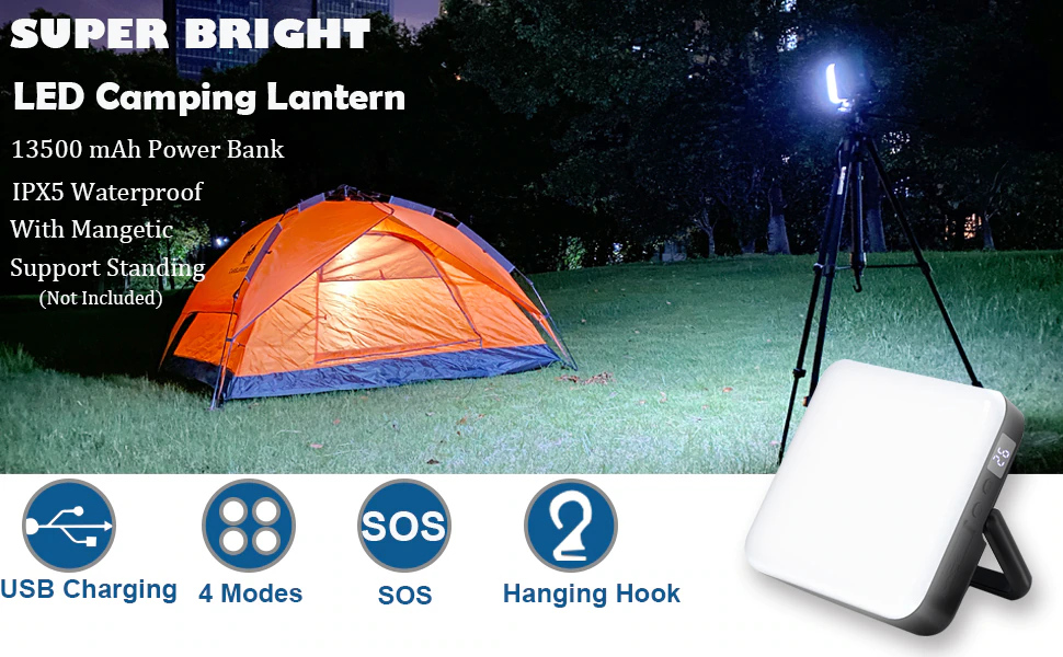 Cheap Goat Tents 13500mah Rechargeable Camping Lantern Portable Outdoor Camp Light Magnet Emergency Light Hanging Tent Bulb Powerful Work Lamp
