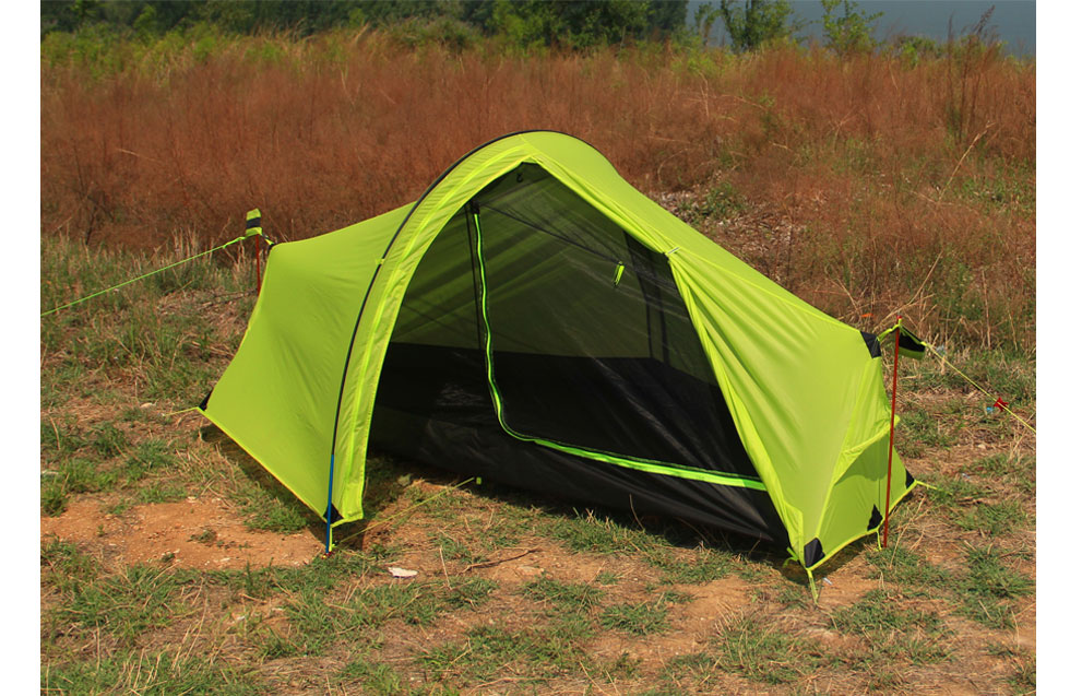 Cheap Goat Tents 15d Double Layer One Men Single Person Tunnel Backpacking Tent 3 Season For Camping Hiking Travelling Ultralight Silicone Coated