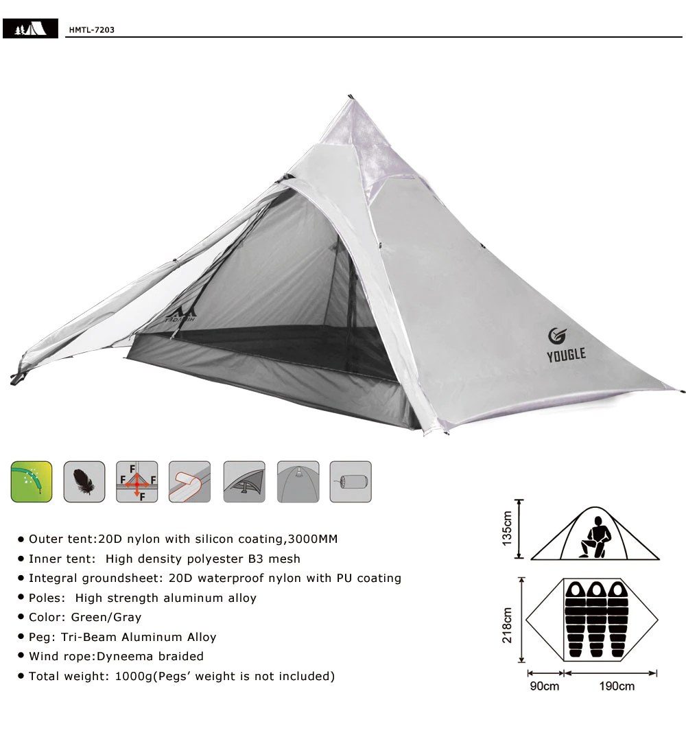 Cheap Goat Tents 20d One Layer 3 Men Three Person Backpacking Tent 3 Season For Camping Hiking Trekking Travelling Ultralight Silicone Coated