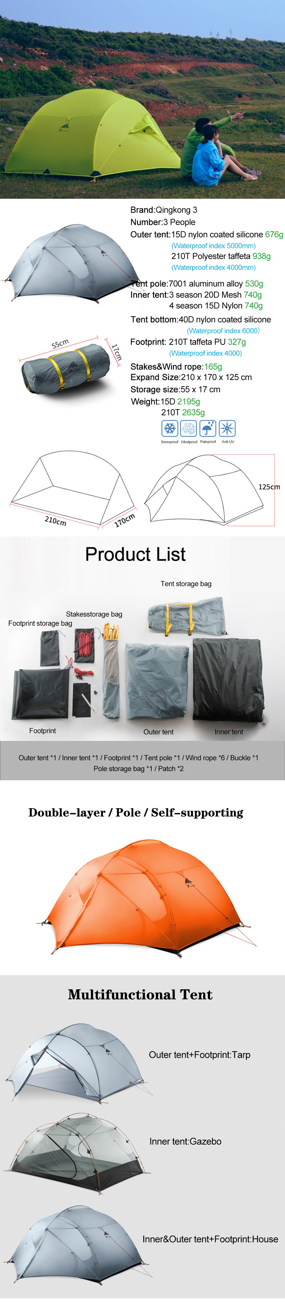 Cheap Goat Tents 3f Ul Gear Qingkong 15d 4 Season 3 Person Camping Tent Outdoor Ultralight Hiking Backpacking Waterproof Tents