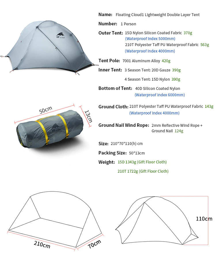 Cheap Goat Tents 3f Ul Gear Tent 15d Silicone Ultralight Camping Tent 1 Person Double Layer Outdoor Hiking 3