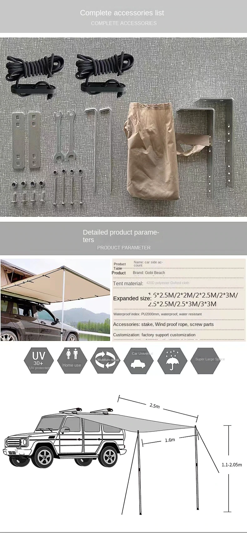 Cheap Goat Tents Applicable To All Vehicles, Awning, Waterproof Portable Camping Tent, Automobile Roof, Side