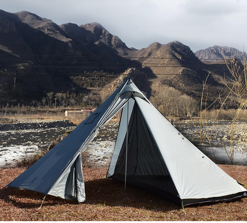 Cheap Goat Tents Aricxi 5 People Oudoor Ultralight Camping 2 Doors Professional 20d Nylon Silicon Coating Pyramid Rodless Tent