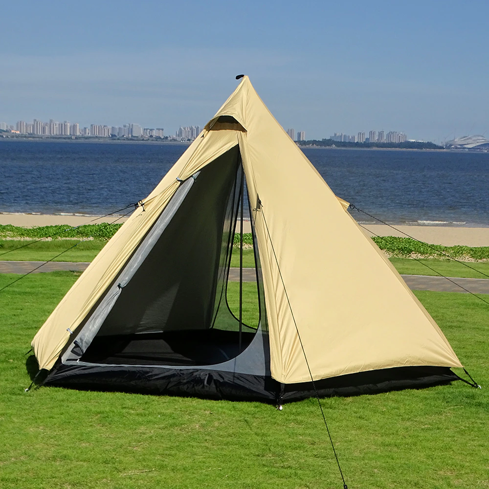 Cheap Goat Tents Camping Complete Teepee Tent For Adults Ultralight Pyramid Tent 4 Person Outdoor Waterproof Double Layer Large Family Tipi Tent