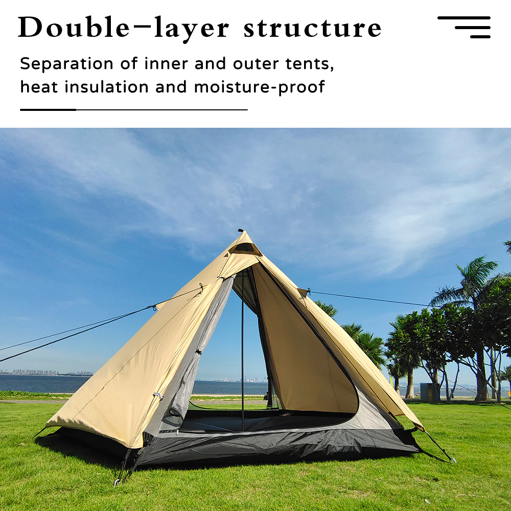 Cheap Goat Tents Camping Complete Teepee Tent For Adults Ultralight Pyramid Tent 4 Person Outdoor Waterproof Double Layer Large Family Tipi Tent
