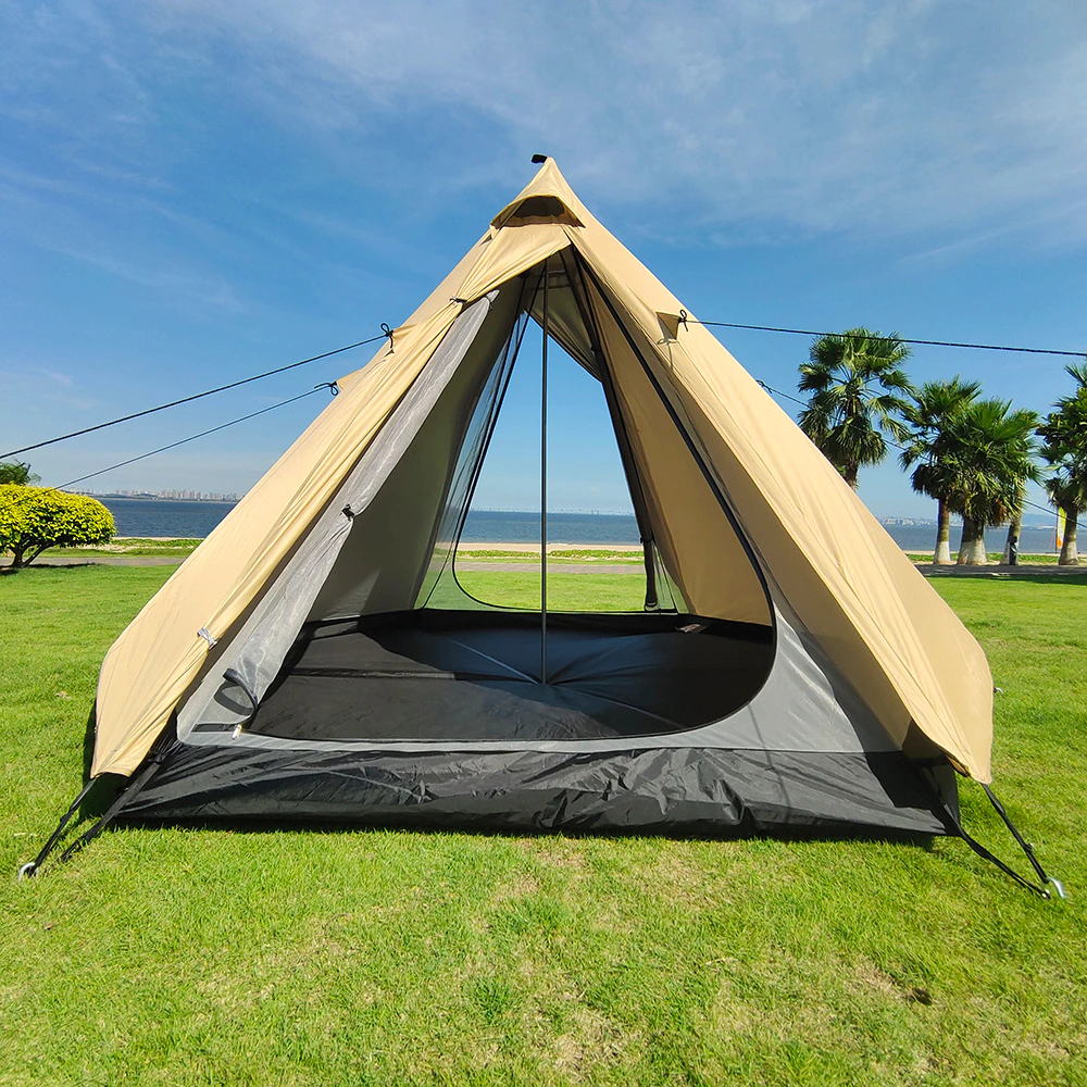 Cheap Goat Tents Camping Complete Teepee Tent For Adults Ultralight Pyramid Tent 4 Person Outdoor Waterproof Double Layer Large Family Tipi Tent