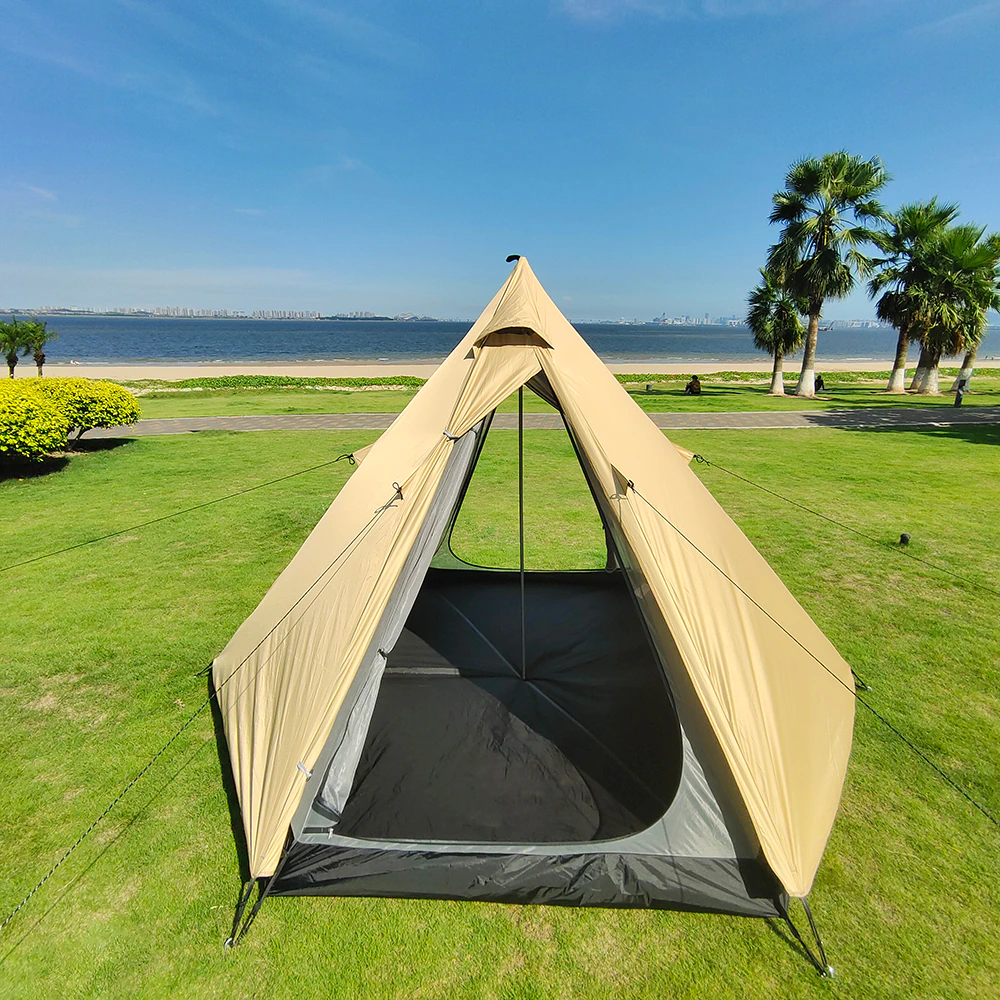 Cheap Goat Tents Camping Complete Teepee Tent For Adults Ultralight Pyramid Tent 4 Person Outdoor Waterproof Double Layer Large Family Tipi Tent