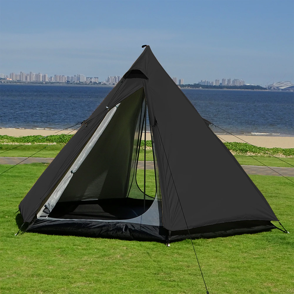 Cheap Goat Tents Camping Complete Teepee Tent For Adults Ultralight Pyramid Tent 4 Person Outdoor Waterproof Double Layer Large Family Tipi Tent