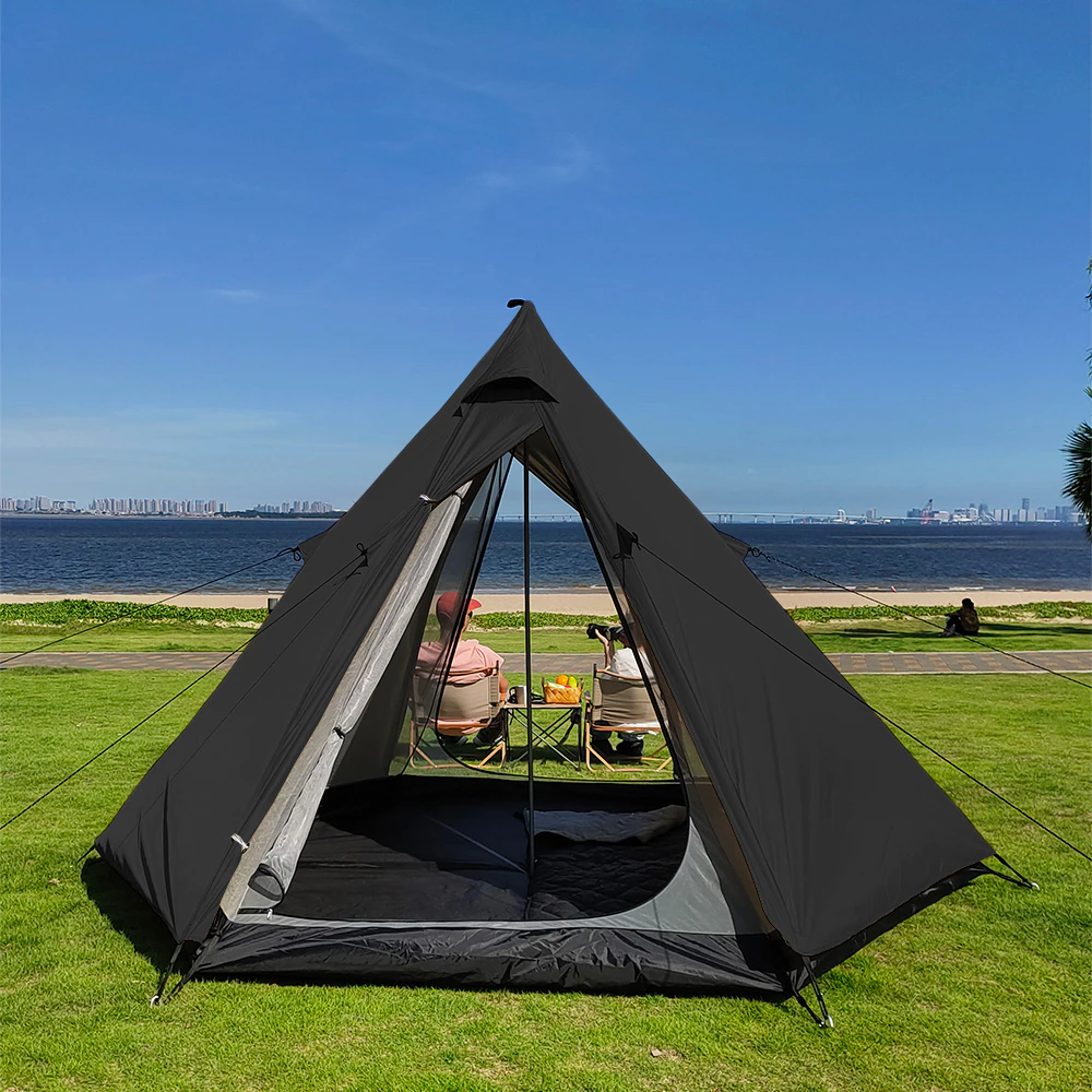 Cheap Goat Tents Camping Complete Teepee Tent For Adults Ultralight Pyramid Tent 4 Person Outdoor Waterproof Double Layer Large Family Tipi Tent