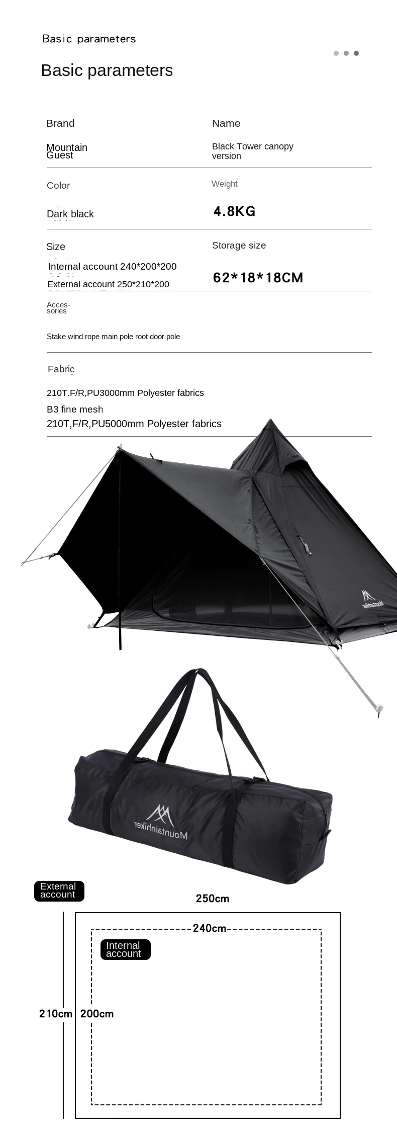 Cheap Goat Tents Camping Equipment Indian Tent Sunscreen Waterproof Outdoor Polyester Black Tower Canopy Dark Black Tent