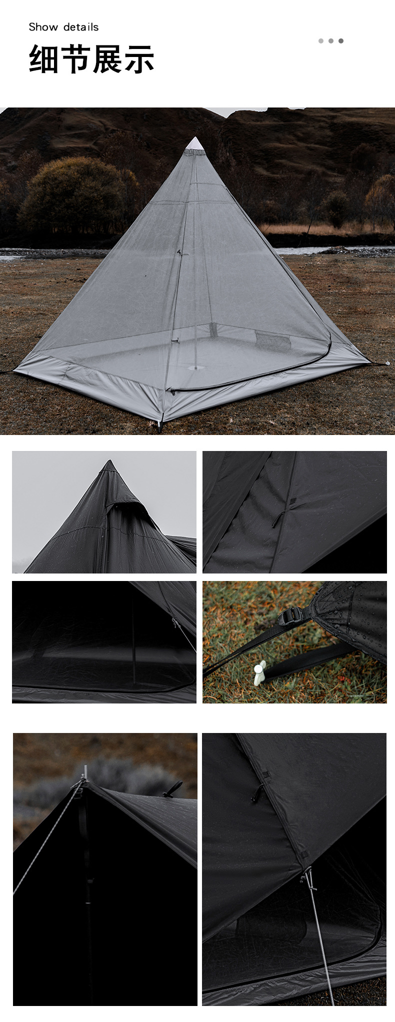 Cheap Goat Tents Camping Equipment Indian Tent Sunscreen Waterproof Outdoor Polyester Black Tower Canopy Dark Black Tent