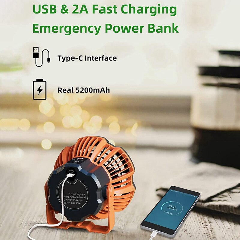 Cheap Goat Tents Camping Fan With Led Lantern, 25 Hours Portable Battery Operated Fan With Hang Hook, Rechargeable Outdoor Tent Fan