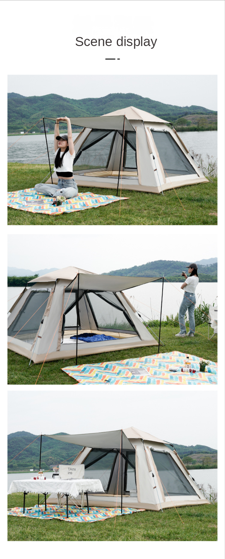 Cheap Goat Tents Camping Tent Four Corners Full Automatic Quick Opening Tent Sunscreen And Rainproof Family Camping 3