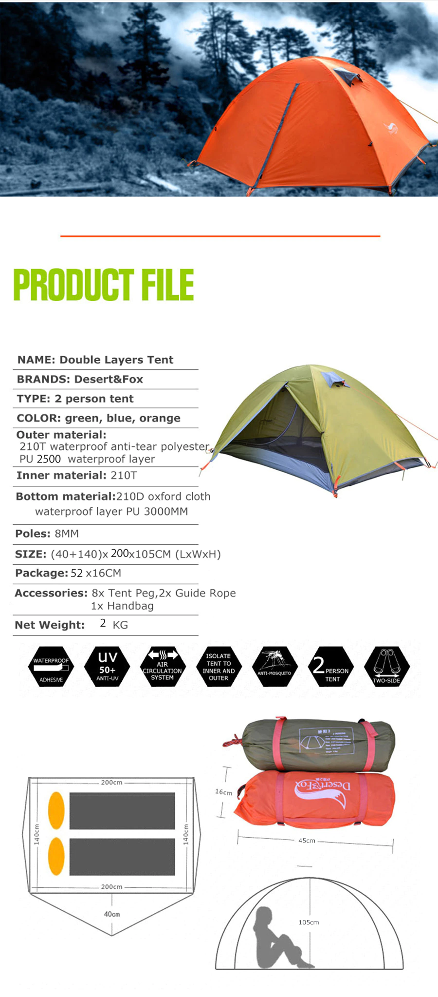 Cheap Goat Tents Camping Tent Lightweight 2 Person Backpacking Tent Double Layer Portable Handbag For Hiking Travelling Tents Outdoor Barraca