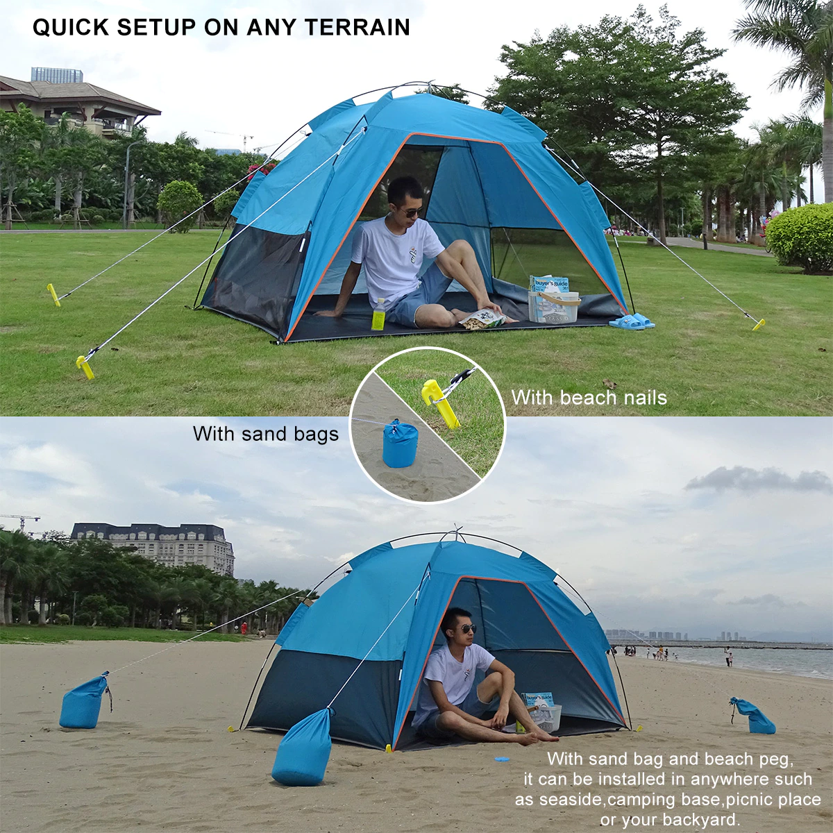 Cheap Goat Tents Family Summer Beach Tent Sun Shelters With Sandbag Sun Shade Uv Foldable Extra Large For 4 Persons Portable Canopy Easy Setup