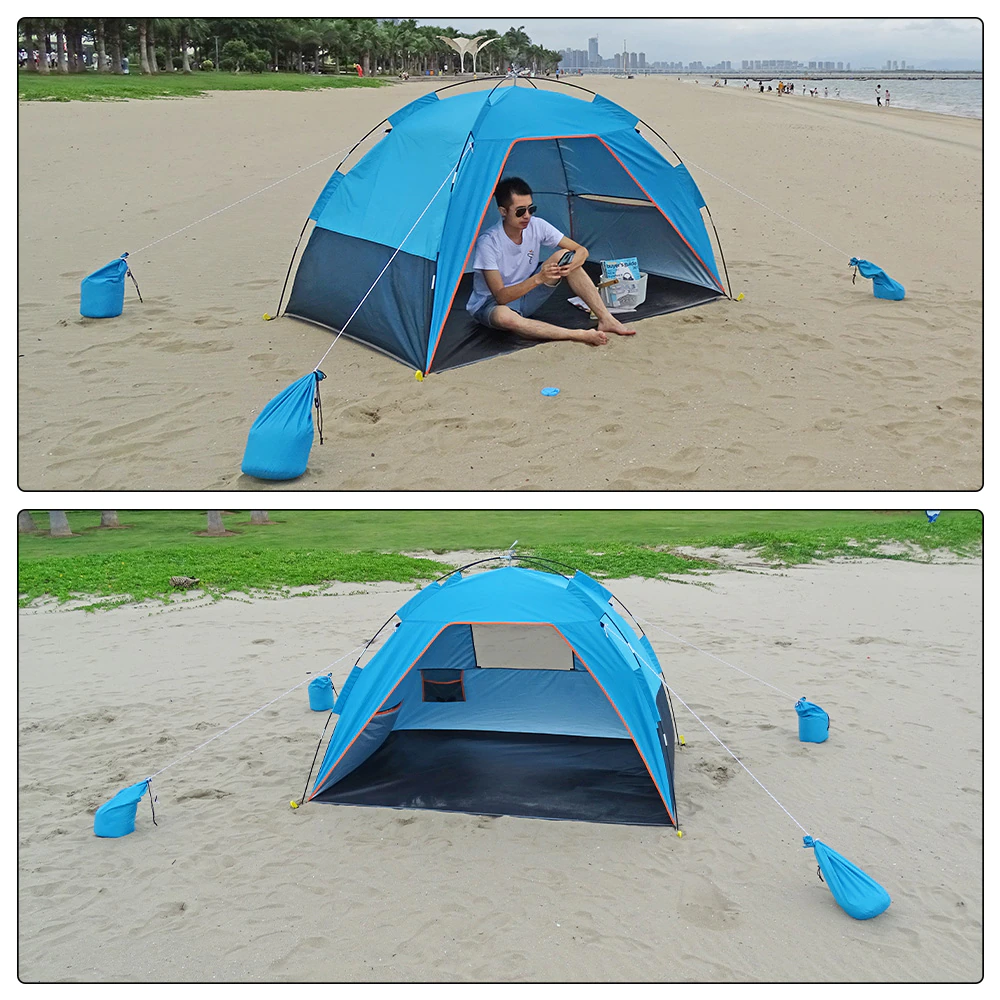 Cheap Goat Tents Family Summer Beach Tent Sun Shelters With Sandbag Sun Shade Uv Foldable Extra Large For 4 Persons Portable Canopy Easy Setup