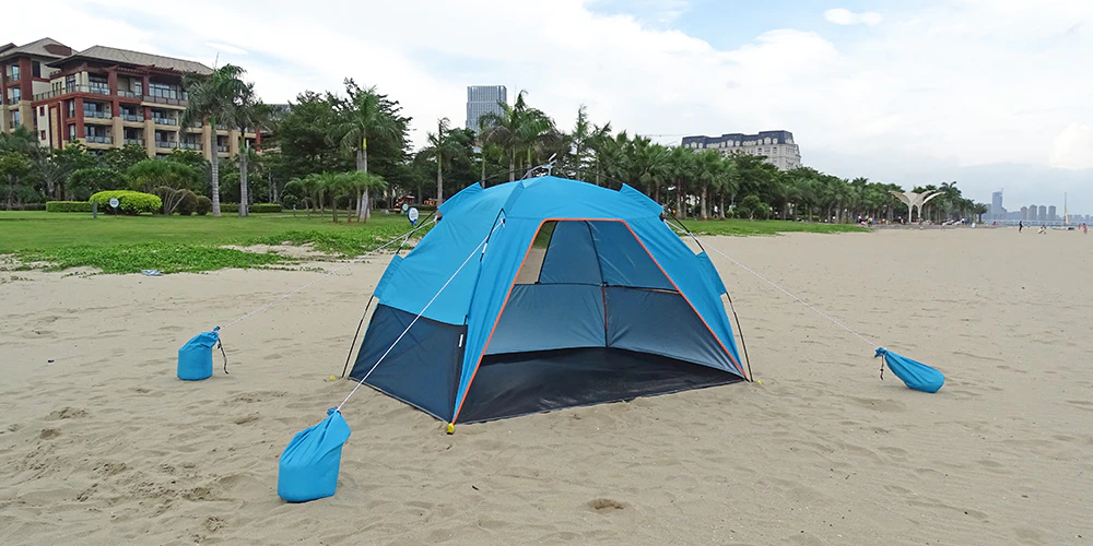 Cheap Goat Tents Family Summer Beach Tent Sun Shelters With Sandbag Sun Shade Uv Foldable Extra Large For 4 Persons Portable Canopy Easy Setup