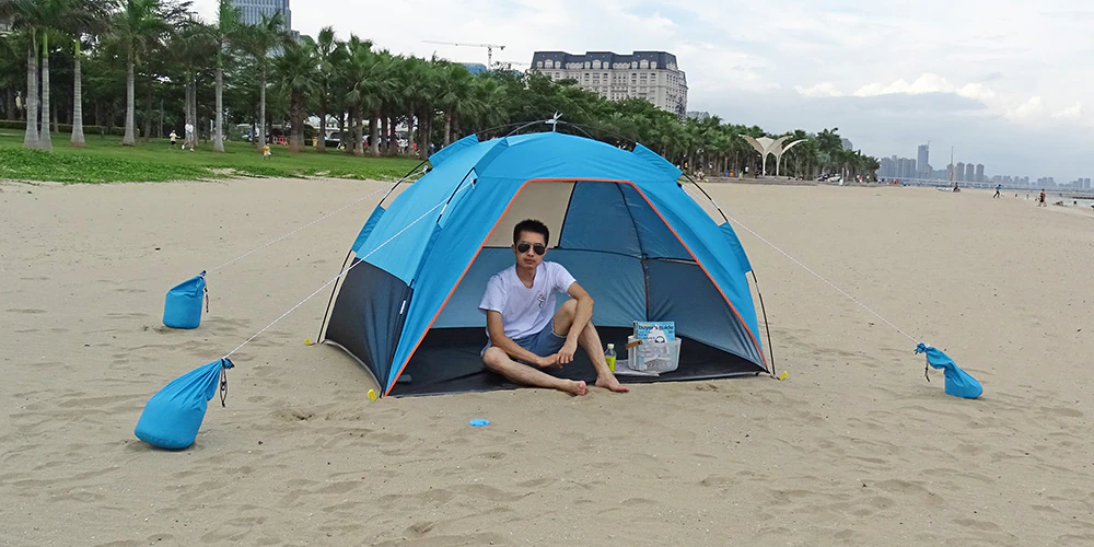 Cheap Goat Tents Family Summer Beach Tent Sun Shelters With Sandbag Sun Shade Uv Foldable Extra Large For 4 Persons Portable Canopy Easy Setup