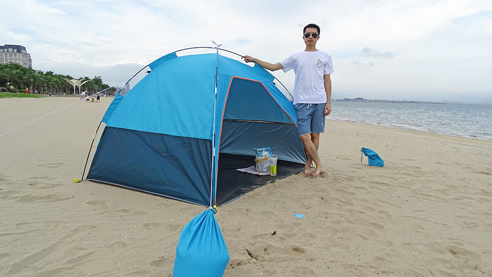 Cheap Goat Tents Family Summer Beach Tent Sun Shelters With Sandbag Sun Shade Uv Foldable Extra Large For 4 Persons Portable Canopy Easy Setup