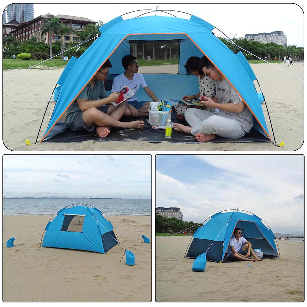 Cheap Goat Tents Family Summer Beach Tent Sun Shelters With Sandbag Sun Shade Uv Foldable Extra Large For 4 Persons Portable Canopy Easy Setup