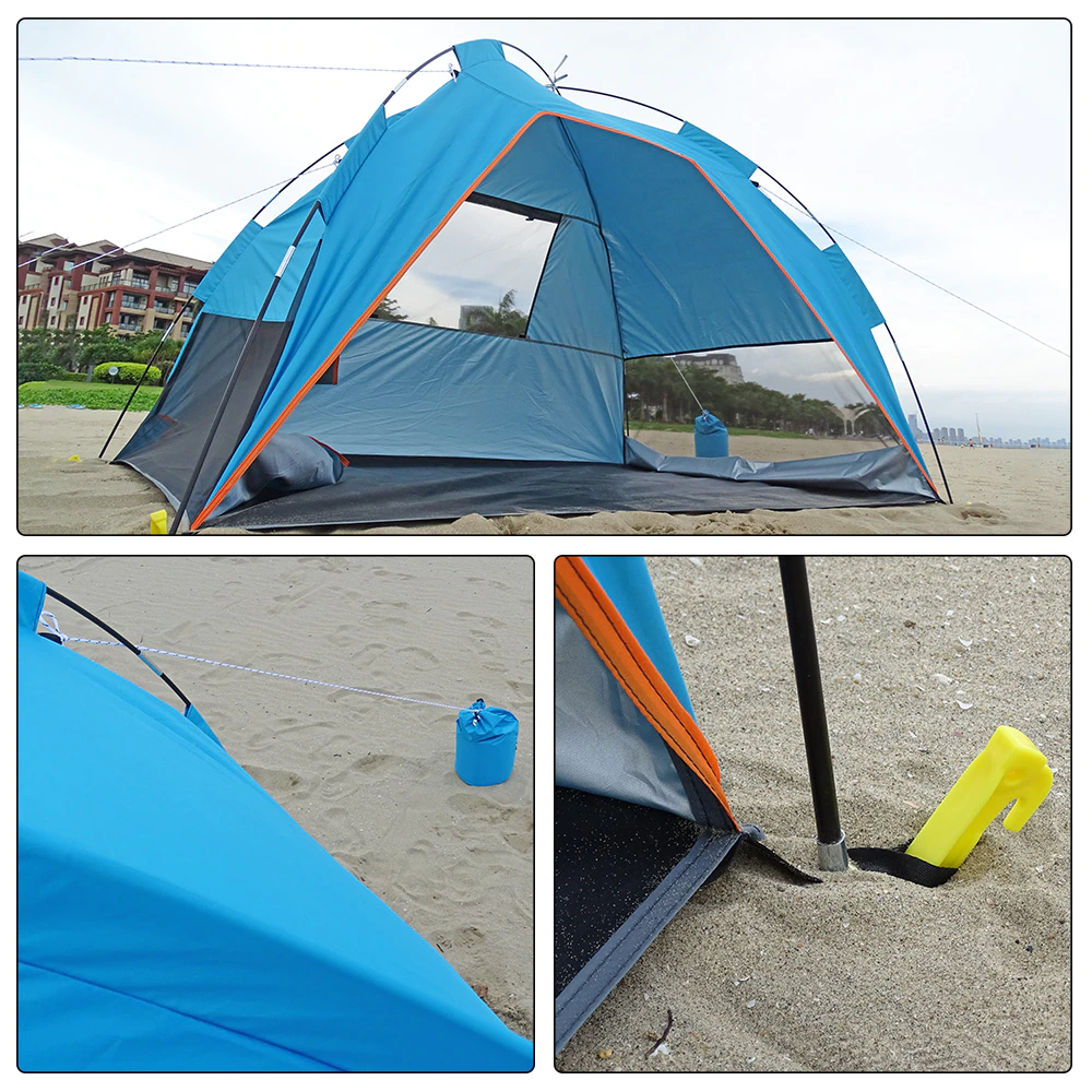 Cheap Goat Tents Family Summer Beach Tent Sun Shelters With Sandbag Sun Shade Uv Foldable Extra Large For 4 Persons Portable Canopy Easy Setup