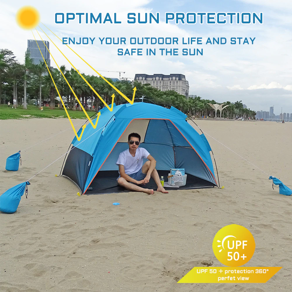 Cheap Goat Tents Family Summer Beach Tent Sun Shelters With Sandbag Sun Shade Uv Foldable Extra Large For 4 Persons Portable Canopy Easy Setup