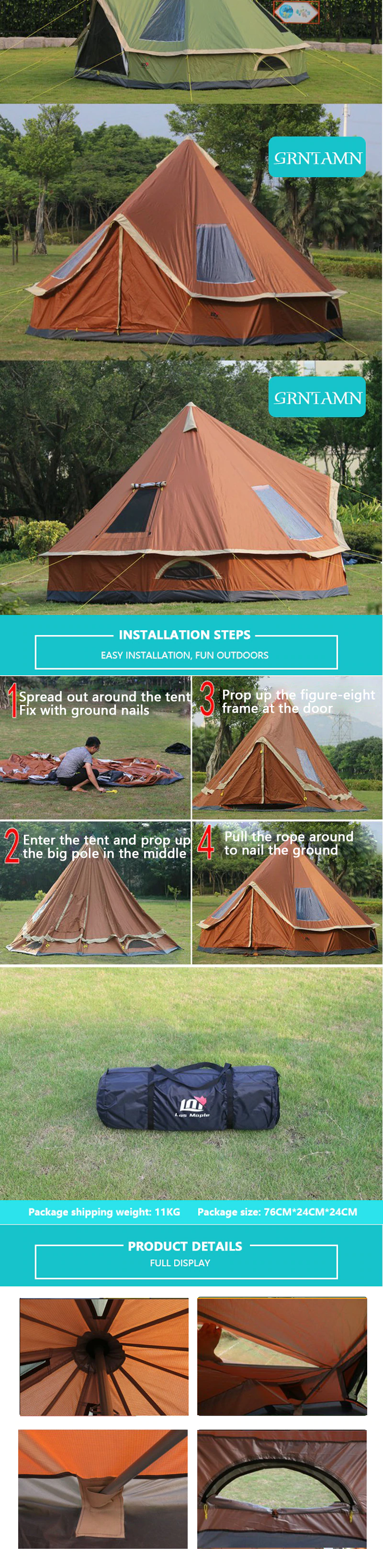Cheap Goat Tents Grntamn 4m Campping Bell Tent 300d Oxford Fabric Waterproof 6000 Pu 10 Person For Family Camp Outdoor