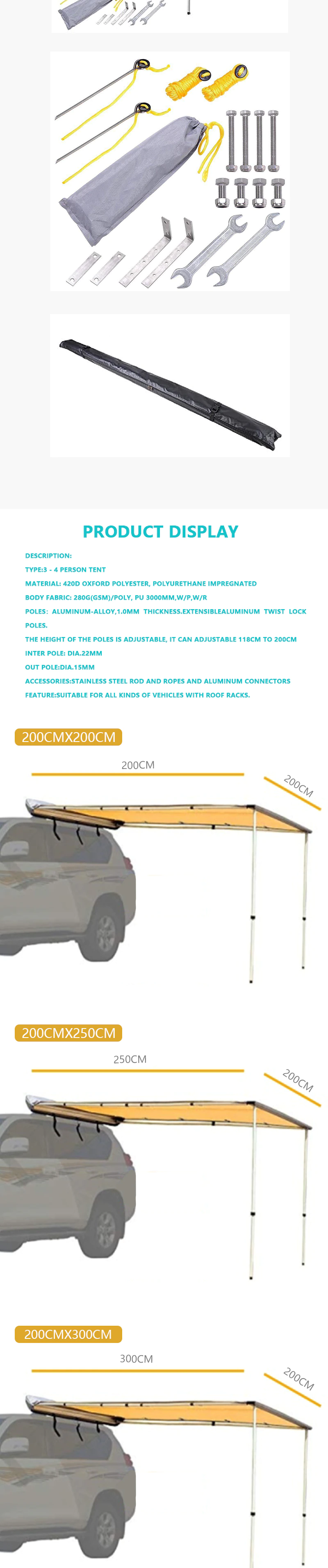 Cheap Goat Tents Grntamn Car Tent 2x1.5 2x2 2x2.5m 2.5x2m Toldo 4wd Car Roof Tent Awning Roof Up 420d Awning Sun Shade Side Tent