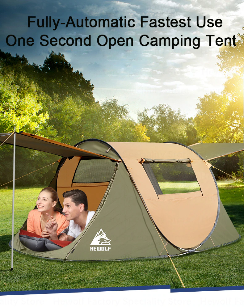 Cheap Goat Tents Hewolf Camping Tent Fully Automatic Ultralight Family Tent One Second Open Waterproof Windproof Big Space Camping Travel Tent