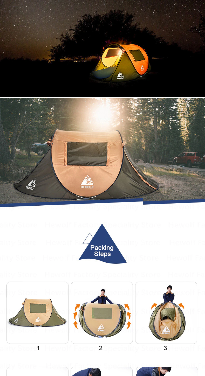 Cheap Goat Tents Hewolf Camping Tent Fully Automatic Ultralight Family Tent One Second Open Waterproof Windproof Big Space Camping Travel Tent