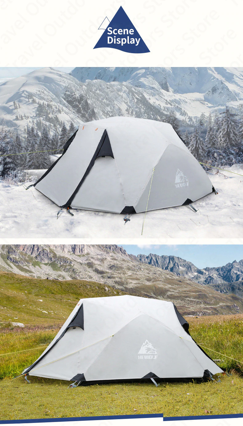 Cheap Goat Tents Hewolf Outdoor Winter Camping Tent 2 Persons Double Layer Waterproof Aluminum Alloy Tent Pole Breathable Double Doors Tent