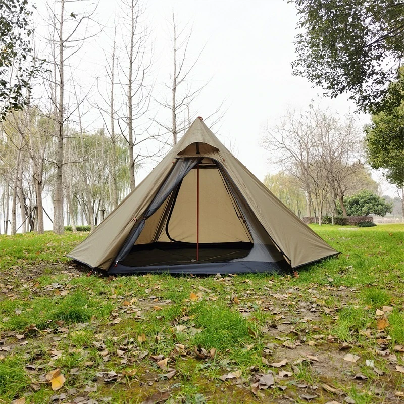 Cheap Goat Tents Hexagonal Pyramid Tent Outdoor Camping Tent Ultralight Double Layer Waterproof Teepee 4 Season Hiking Backpacking Tent Tipi Tent