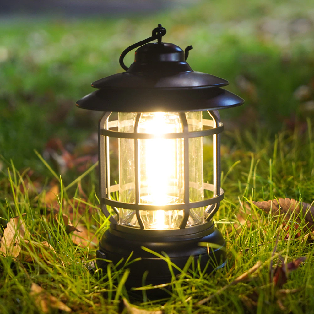 Cheap Goat Tents High Brightness Outdoor Camping Tent Light Cob Usb Rechargeable Portable Lamp Aa Battery Retro Iron Hanging Lantern Decor Garden