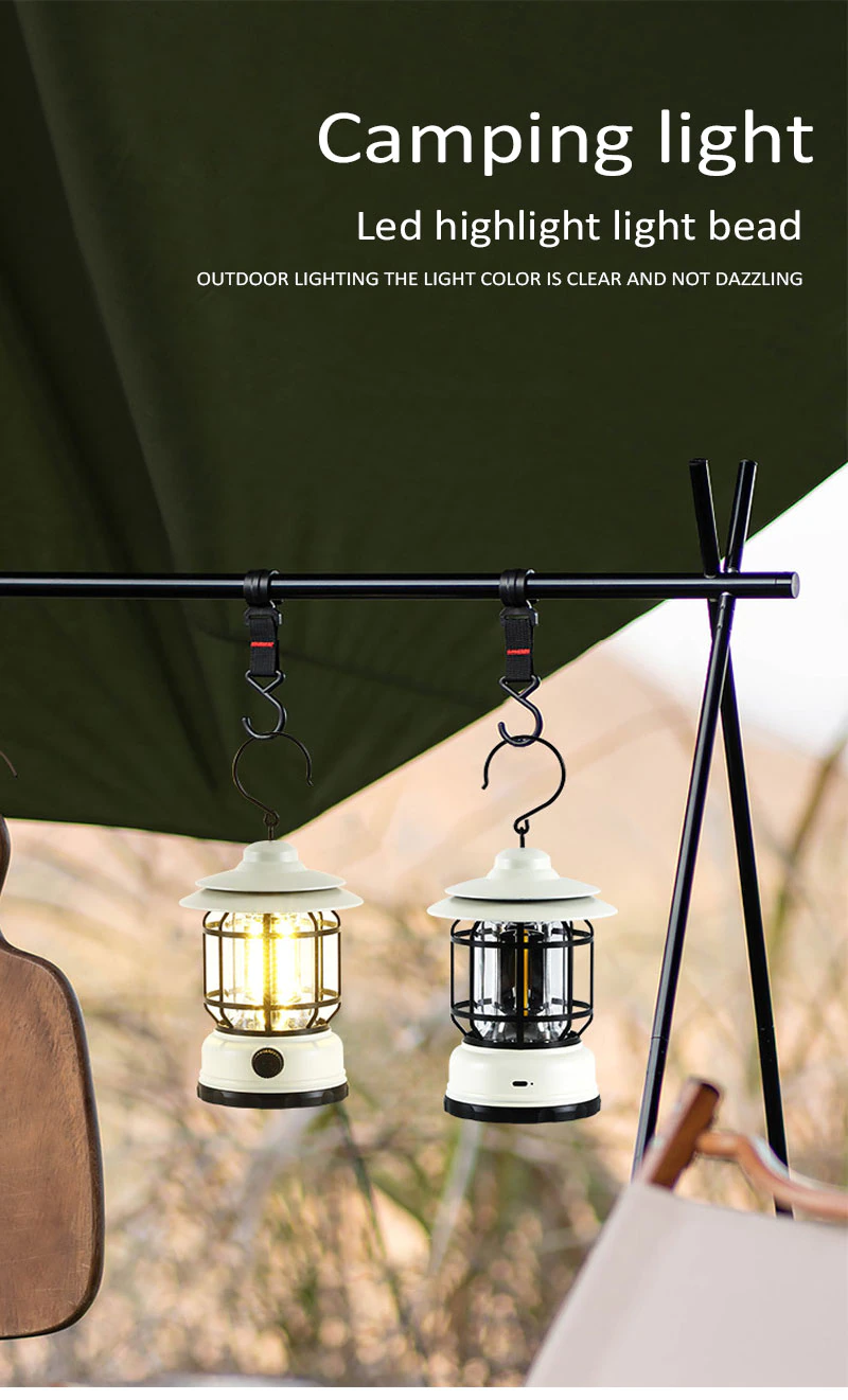Cheap Goat Tents High Brightness Outdoor Camping Tent Light Cob Usb Rechargeable Portable Lamp Aa Battery Retro Iron Hanging Lantern Decor Garden