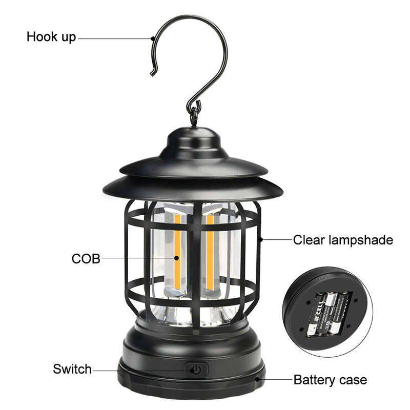 Cheap Goat Tents High Brightness Outdoor Camping Tent Light Cob Usb Rechargeable Portable Lamp Aa Battery Retro Iron Hanging Lantern Decor Garden