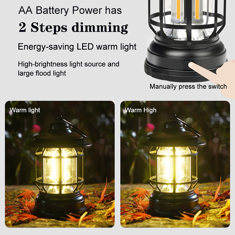 Cheap Goat Tents High Brightness Outdoor Camping Tent Light Cob Usb Rechargeable Portable Lamp Aa Battery Retro Iron Hanging Lantern Decor Garden