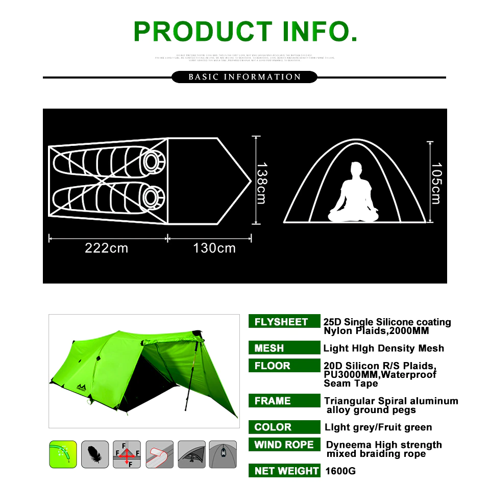Cheap Goat Tents Himaget Tent 25d Nylon Tent Silicone Coating 2 Person Double Layers Aluminum Alloy Rod Camping Traveling Tent 4 Season
